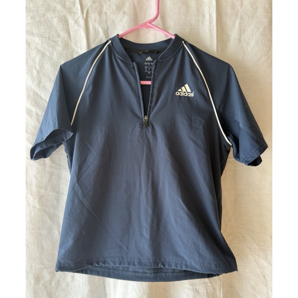 Adidas Baseball Practice Training 1/4 Zip‎ Shirt Navy Blue/White Top Small